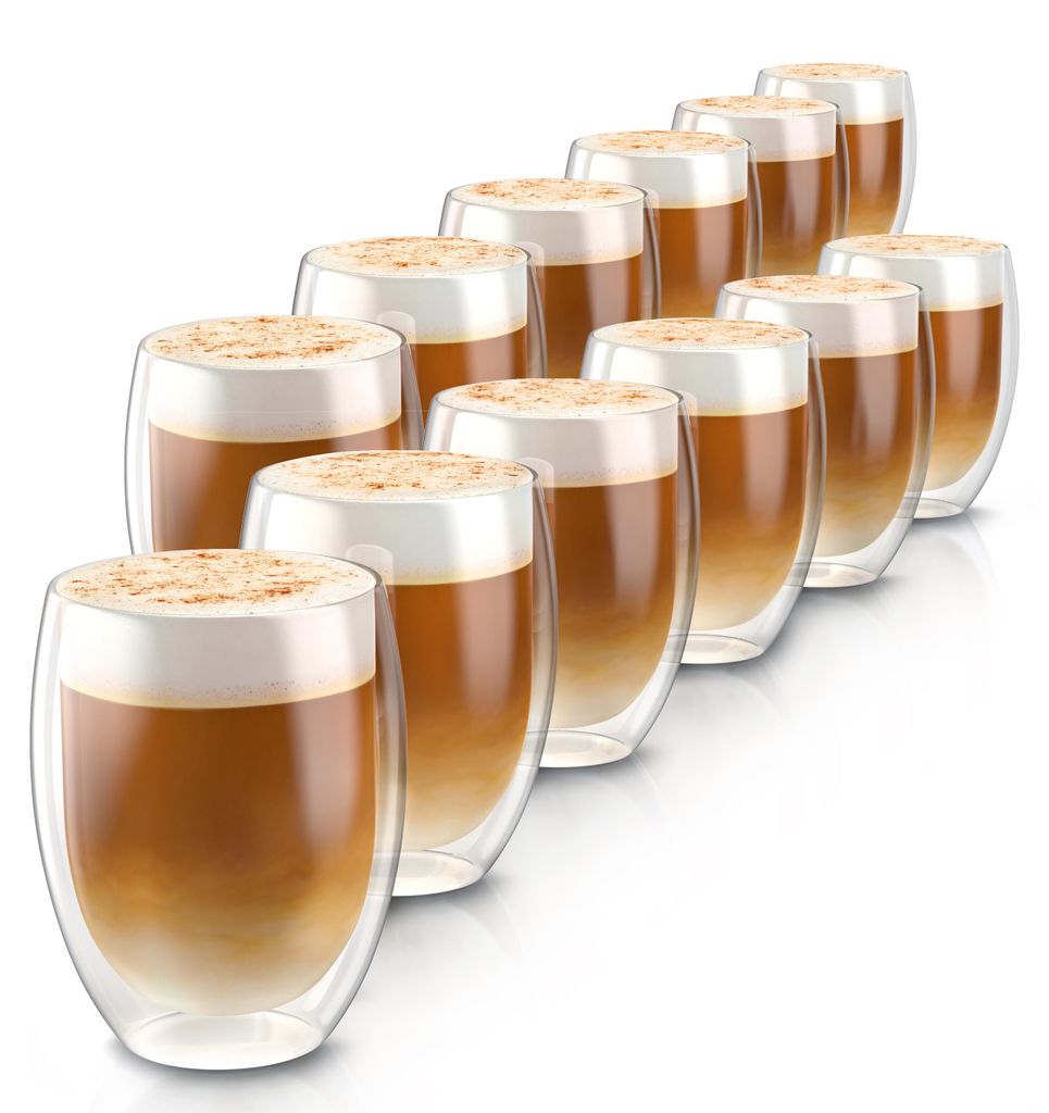 Arendo doppelwandige Gläser, Thermogläser, 12er Set, Latte Macchiato-Gläser & Kaffeegläser Teeglas, Espresso, Cappuccino, 350ml, hitzebeständi...