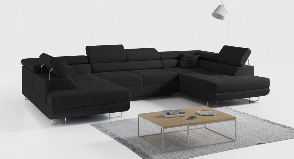 Ecksofa, Wohnzimmer U Couch, Polstersofa mit Bettkasten - Produktbild 