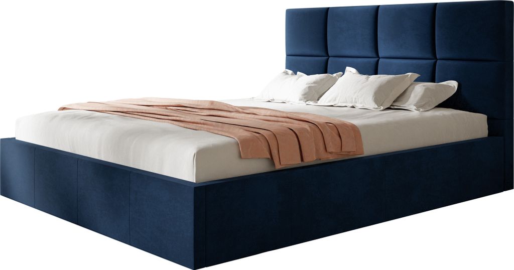 ROMA SLIM Polsterbett Doppelbett 120x200cm mit Lattenrost aus Metall, Stauraumbett mit Kopfteil, Blau ohne Matratze
