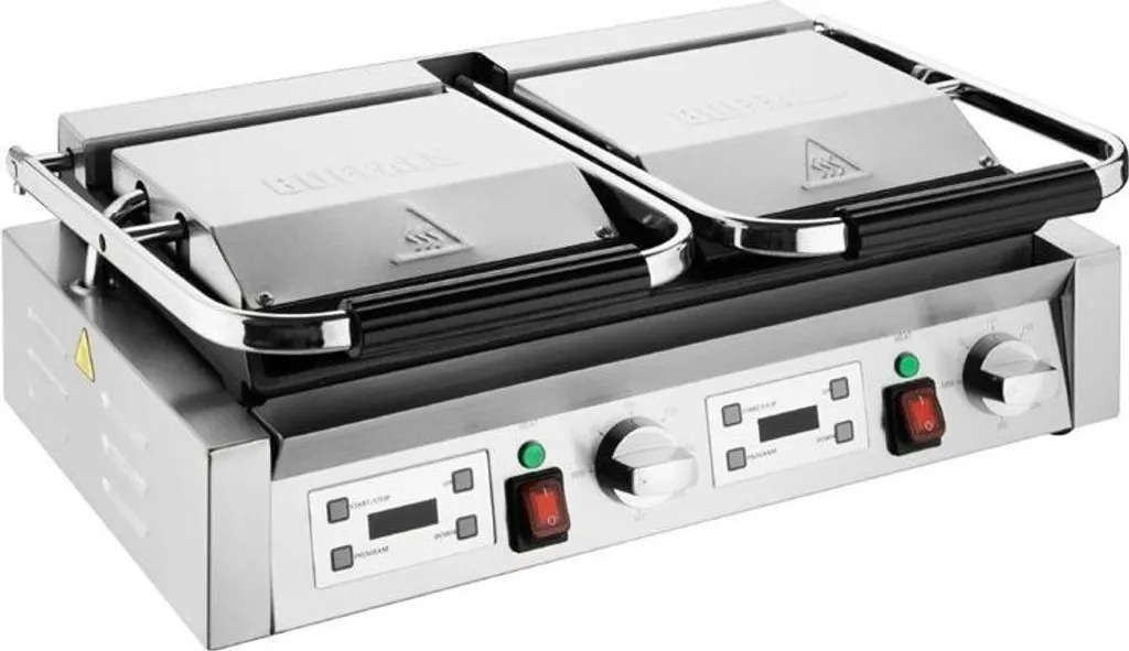 Double Contact Grill Buffalo avec plaques en fonte rainurées 2,9kW