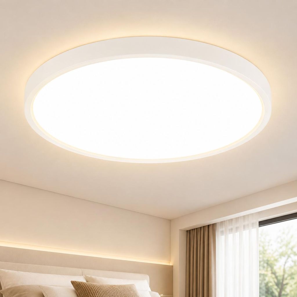 ZMH LED plafondlamp, wit, plat, 15W, 3000K (warm wit), Productafbeelding  AI-gegenereerde afbeelding