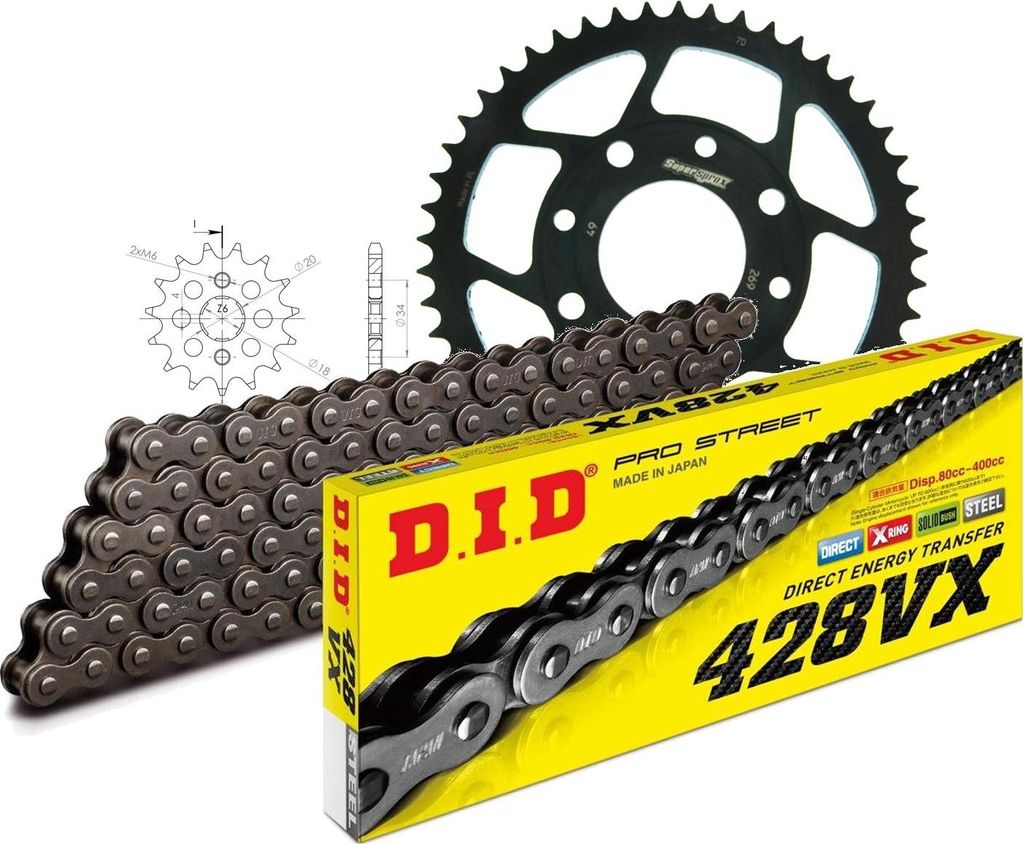 DID Kit Stahl Kompatibel mit Honda XL185 S 79-83 14-49-120 DID428VX Clip
