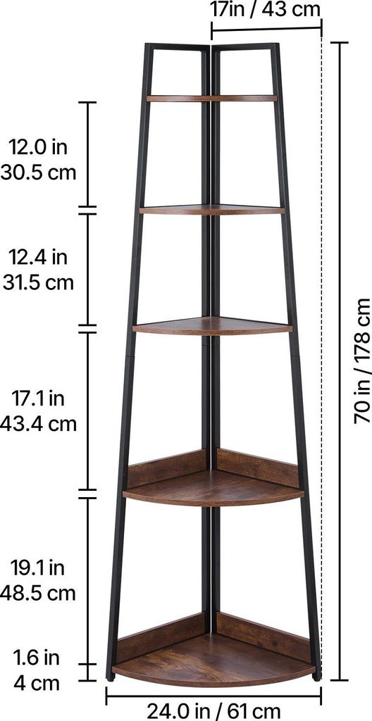 Libreria angolare in legno aperta nizer scaffali per casa ufficio espositore per piante stand 6 strati design sottile colore legno 30x30x162cm
