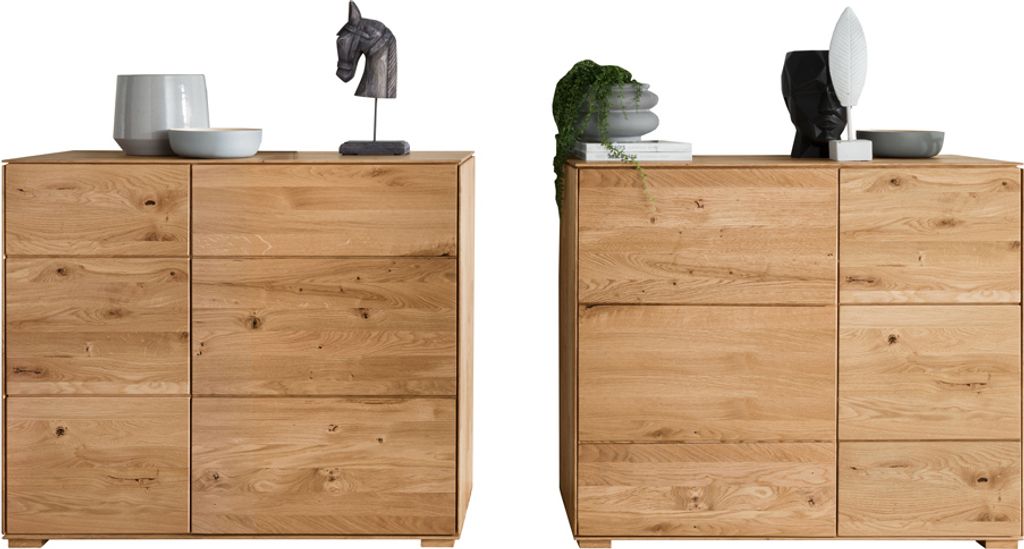 Sideboard 98cm, 2er Set, stehend oder hängend, Wildeiche massiv geölt, WYNDHAM-69