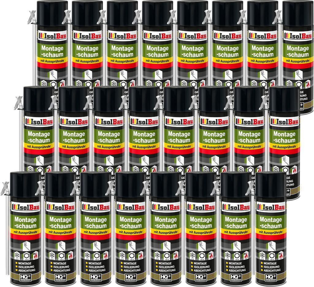 Isolbau 24 x 500 ml Montageschaum mit Aussprührohr - PolyurethanBauschaum für Montage, Isolierung, Abdichtung, Innen & außen