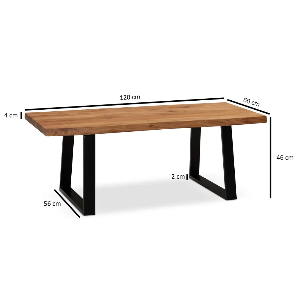 Table basse robuste en acacia 120 cm, meuble durable sans déformation - 3