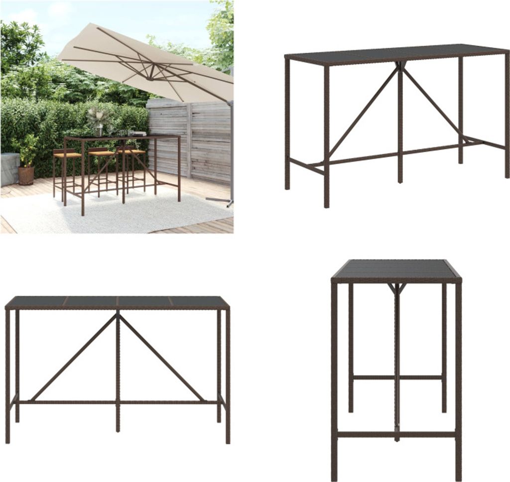 vidaXL Bartisch mit Glasplatte Braun 180x70x110 cm Poly Rattan - Bartisch Mit Glasplatte - Bartische Mit Glasplatten - Partytisch - Bistrotisch