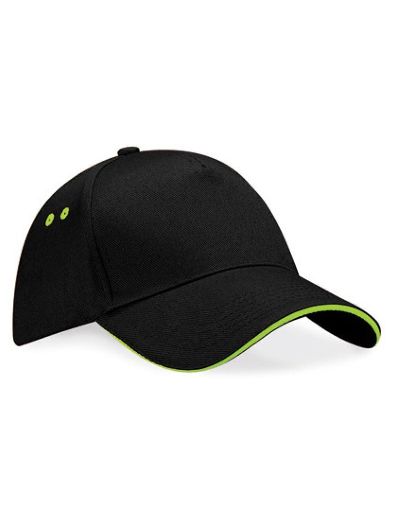 Beechfield B15C | Ultimate 5 Panel Cap - Sandwich Peak / Kappe / Mütze / Hut - Farbe: Black/Lime Green - Größe: One Size