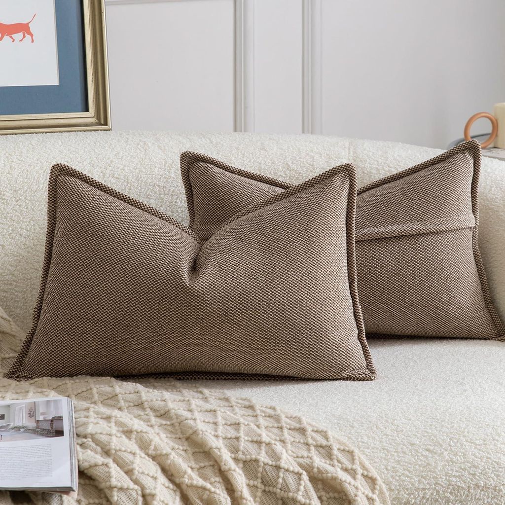 Set mit 2 dekorativen Chenille-Kissenbezügen in Braun, weiche, neutrale Dekokissen für Sofa, Boho-Kissenbezüge für Schlafzimmer, Wohnzimmer, mo...