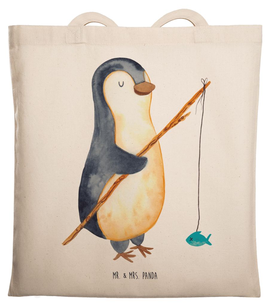 Mr. & Mrs. Panda Schultasche Pinguin Angler - Transparent - Geschenk, Angelurlaub, Geschenkidee, Laptoptasche, Tasche, Tote Bag, Angel, Urlaub, Sho...