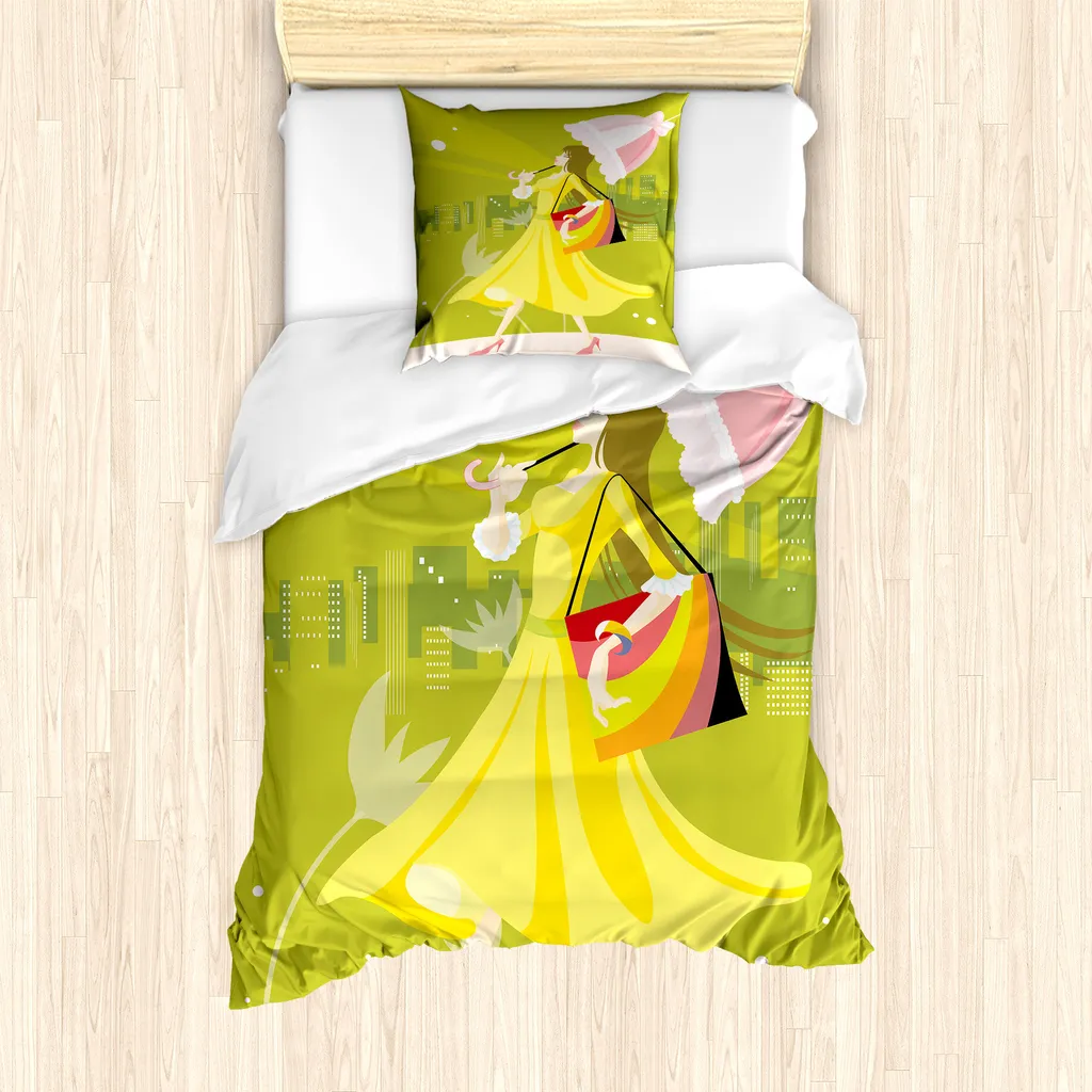 Copripiumino Ipoallergenico ABAKUHAUS Giallo Verde Ombrelli 135x200