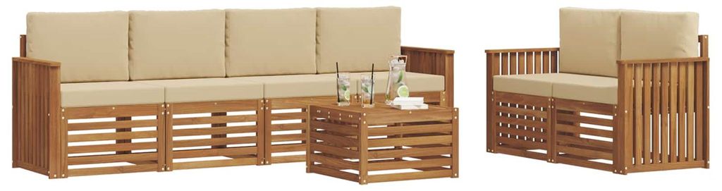 Best Möbel Outdoor-Sofagarnitur Moderne - HOMMIE - Gartenlounge Set/Outdoor Sofa - 7 pcs Natur und Beige Massivholz Akazie - Gartensofas designMö...