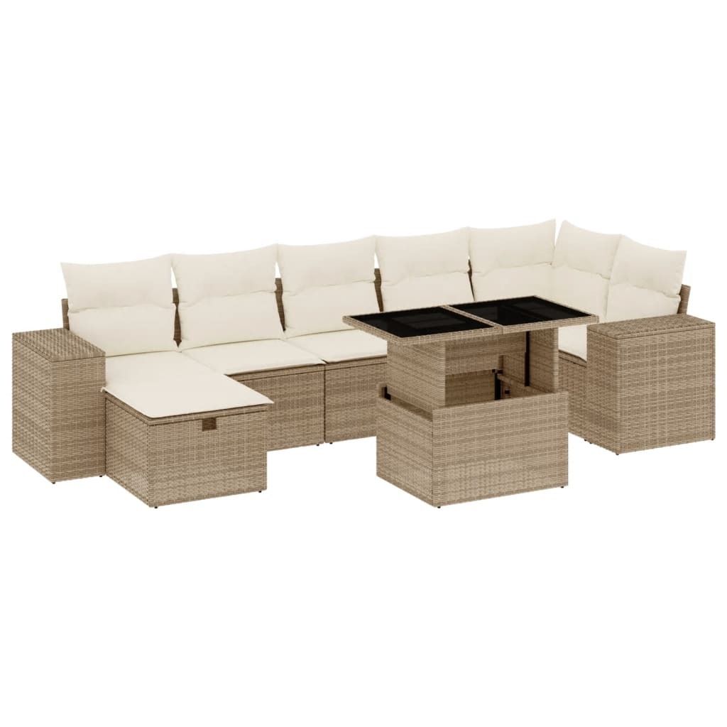 "SALE 2026" 8-tlg. Garten-Lounge-Set - elegantes Design - Sitzgruppe/Gartengarnitur - mit Kissen Beige Poly Rattan - Terassenmöbel DEMöbel306088