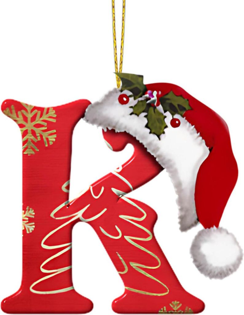 Weihnachtsbuchstaben-Anhänger, Acryl, 2D, flacher Buchstabe, hängendes Ornament, Weihnachtsbaum, Weihnachtsmannmütze, Buchstaben-Dekoration für...