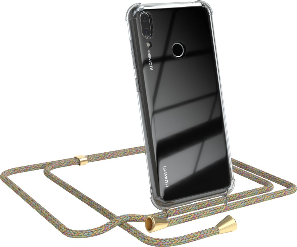 EAZY CASE Handykette kompatibel mit Huawei Y7 2019 / Y7 Prime 2019, Handyhülle mit Umhängeband, Handykordel, Schutzhülle Clear, Band in Bunt