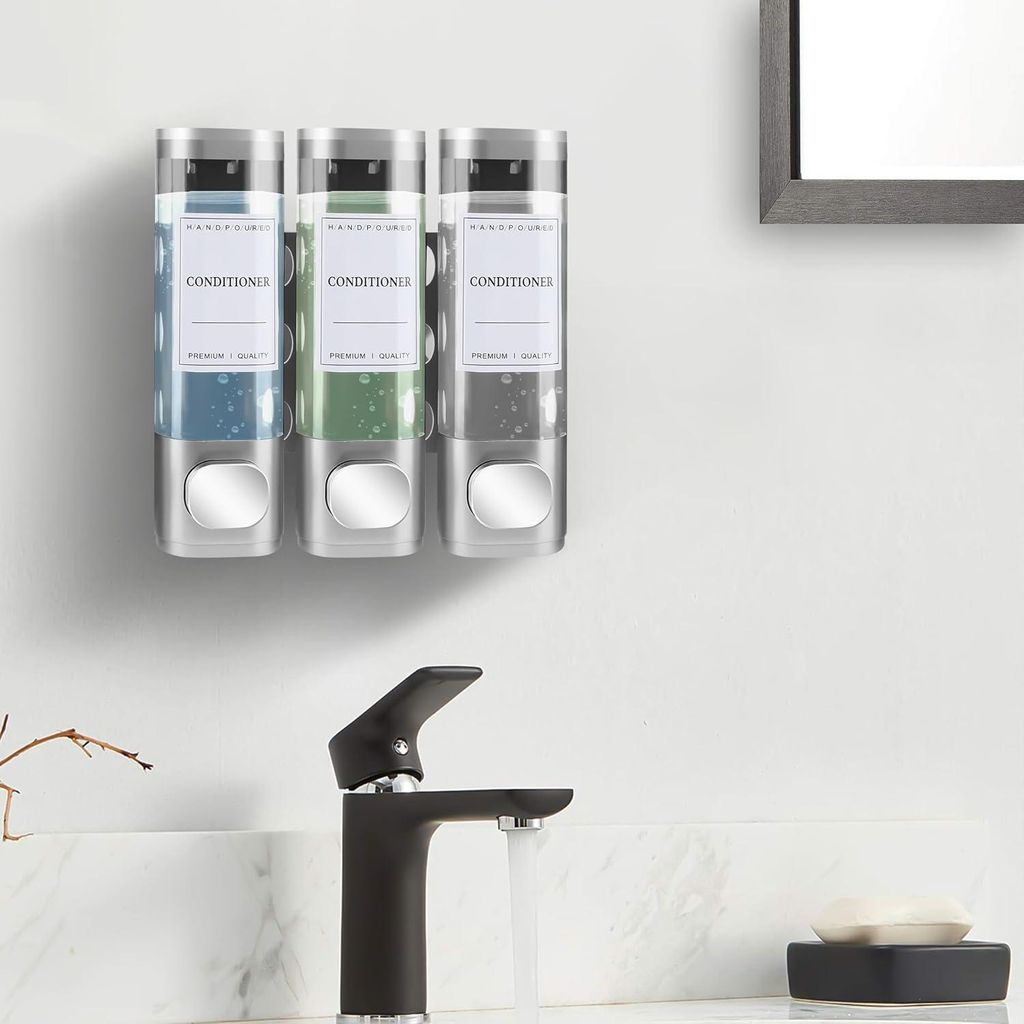 Wandbevestigung zeepdispenser für flüssige Handseife, Duschgel und Waschmittel (Silber)