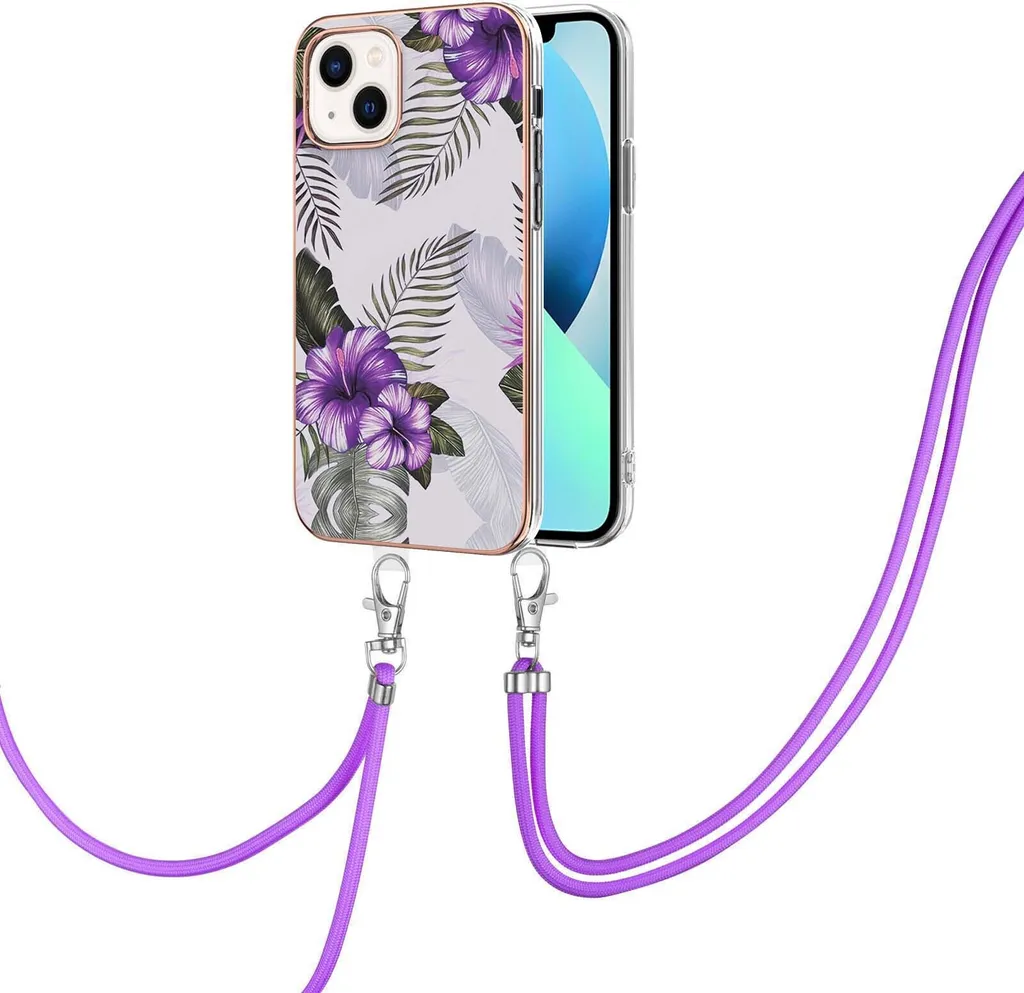 Custodia iPhone 13 Viola con Laccio Regolabile | Cover TPU con Cinturino