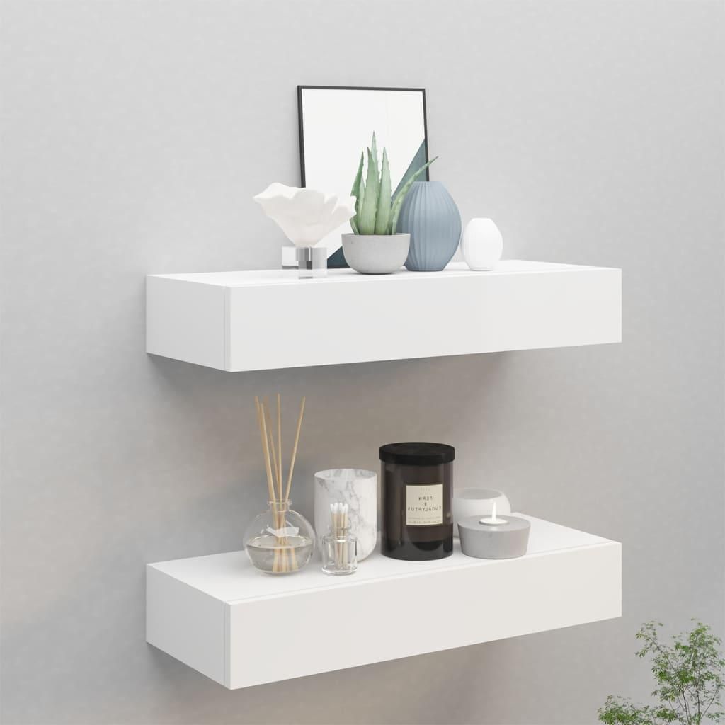 vidaXL Étagères murales avec tiroirs 2 pcs. Blanc Image du produit 
