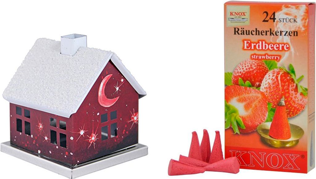 KNOX - Räucherhaus Romantik Rot mit Räucherkerzen Erdbeere - Inhalt 24 Stück, Größe M (Standard) - 202030