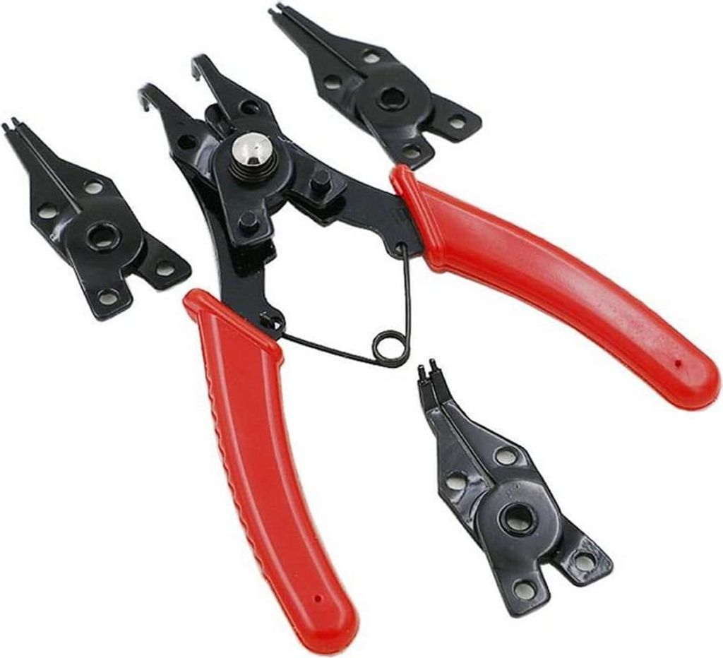 4-in-1 Haltezangen, Innen- und Außenhalte-Ringzangen mit 4 austauschbaren Backen für die Montage und Entfernung von Haltering, 5 Zoll, Rot