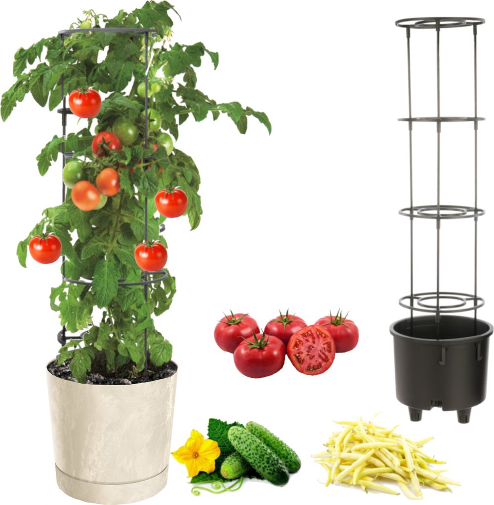 Tomatentopf, Tomatenpflanze Pflanzkübel, Topf zur Anzucht von Kletterpflanzen, Gemüsetopf, Übertopf, Gurken, Bohnen, Ø40 cm cremig,Kunststoff +...