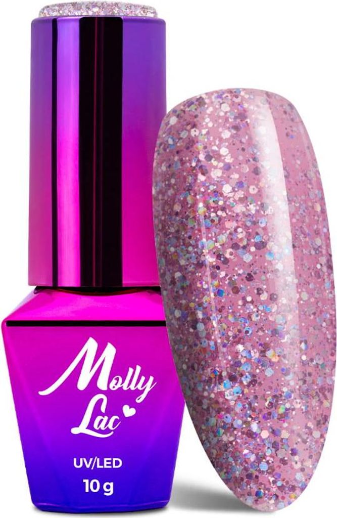 MollyLac Born To Glow Absolute Pink Glitter Hybrid-Nagellack, 10 g, Nr. 571