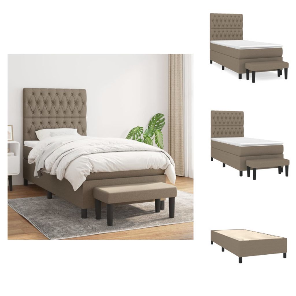 vidaXL Boxspringbett mit Matratze Taupe 90x200 cm Stoff - Betten & Bettgestelle