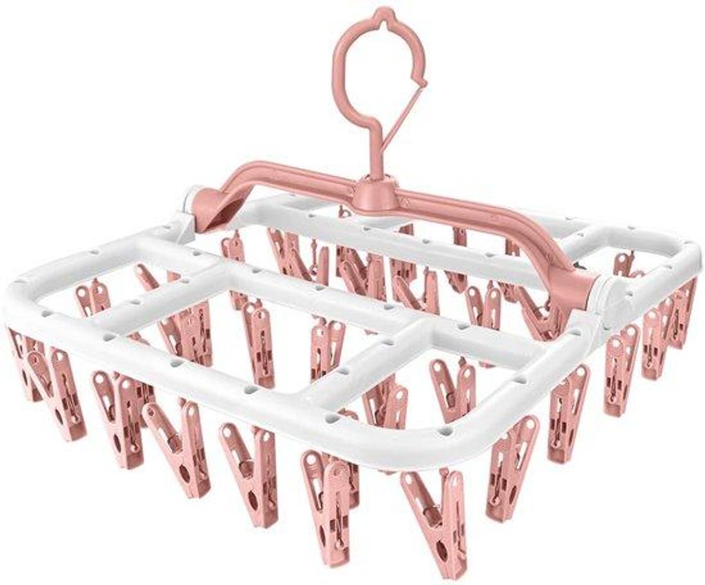 Sokkenhalter mit 40 Klemmen, falbar, wasserdicht, Kleidungshalter für Socken und Unterwäsche, Babykleidung, kleine Waschutensilien (rosa)