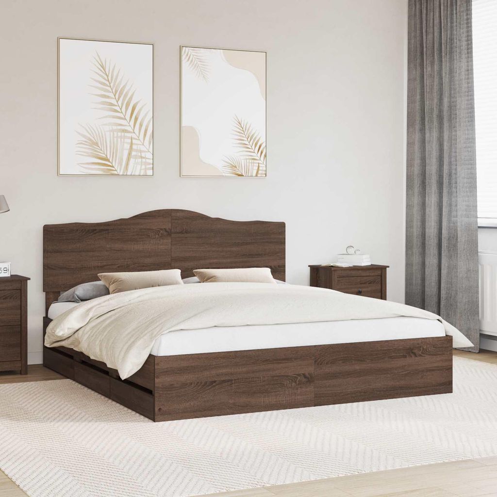 Stabli Möbel Bettrahmen/ Bettrahmen Braun Eichen-Optik 200 x 200 cm Ingenieurs Holz - Einzelbett Klassische Betten CC264192
