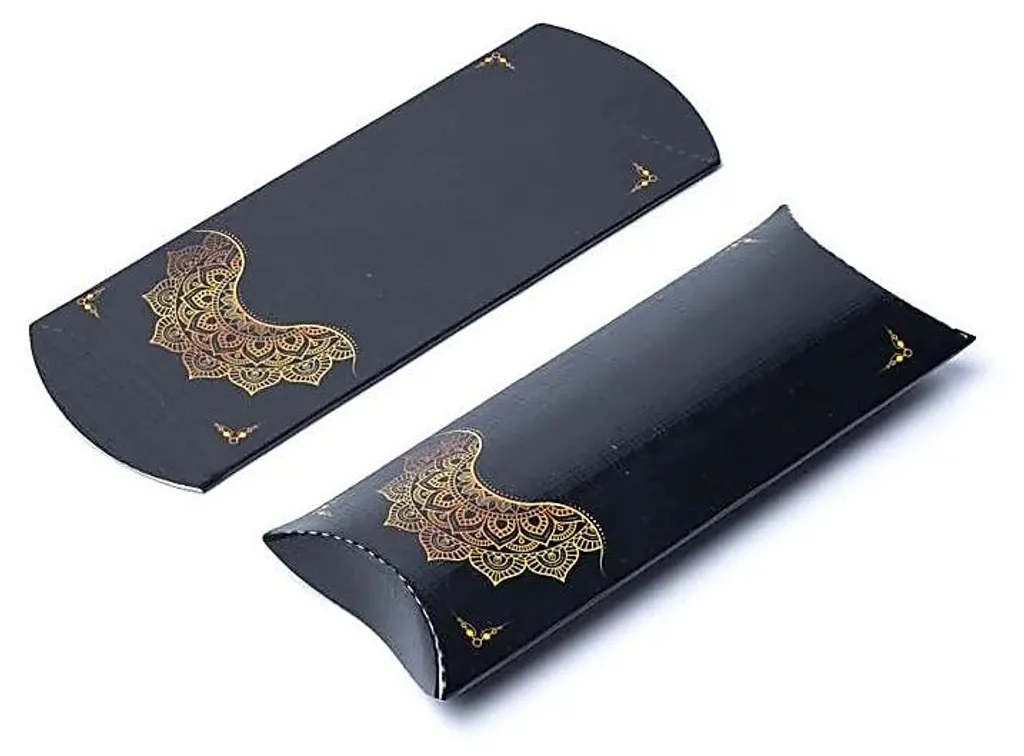 Pochette Cadeau Oreiller Motif Mandala Or et Noir - Emballage de Luxe