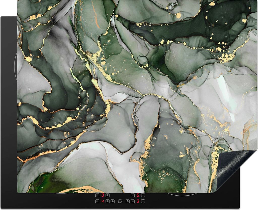 KitchenYeah Herdabdeckplatte Luxus - Marmor - Grün , 65x52cm, Küche Deko, Ceranfeld Herdabdeckung, Abdeckplatte fùr Kochfeld