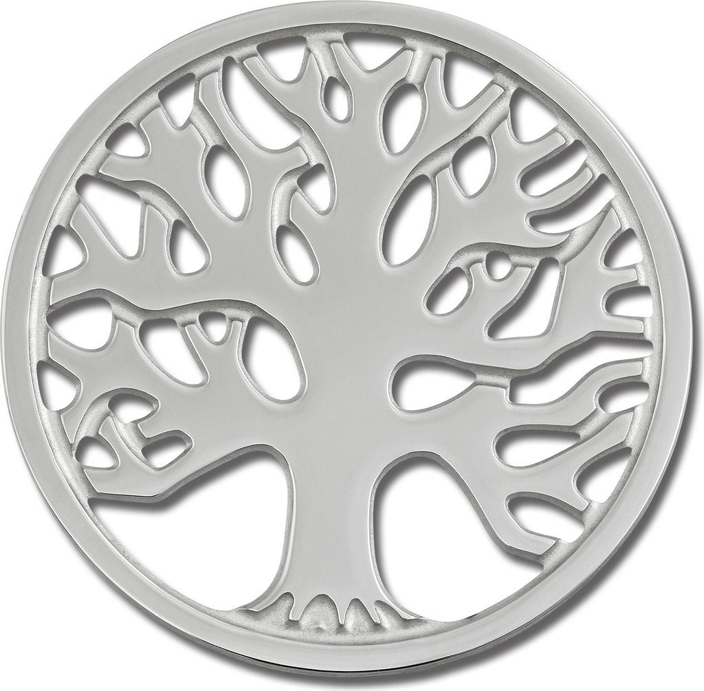 Amello Coins silber 30 mm Einleger Edelstahl Coin Lebensbaum Damen ESC502J