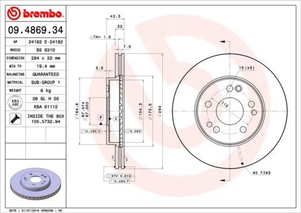 Équipez votre Mercedes Classe E W124 avec ce Disque de Frein Brembo OE