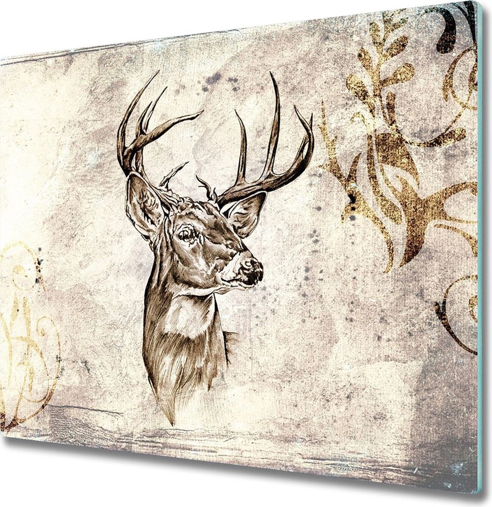 Glas Herdabdeckplatte 60x52 cm Spritzschutz Glasabdeckplatte Schneidebrett Hirsch
