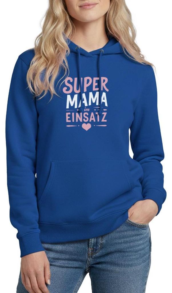 Spreadshirt Super Mama Im Einsatz Damen Hoodie, M, Royalblau