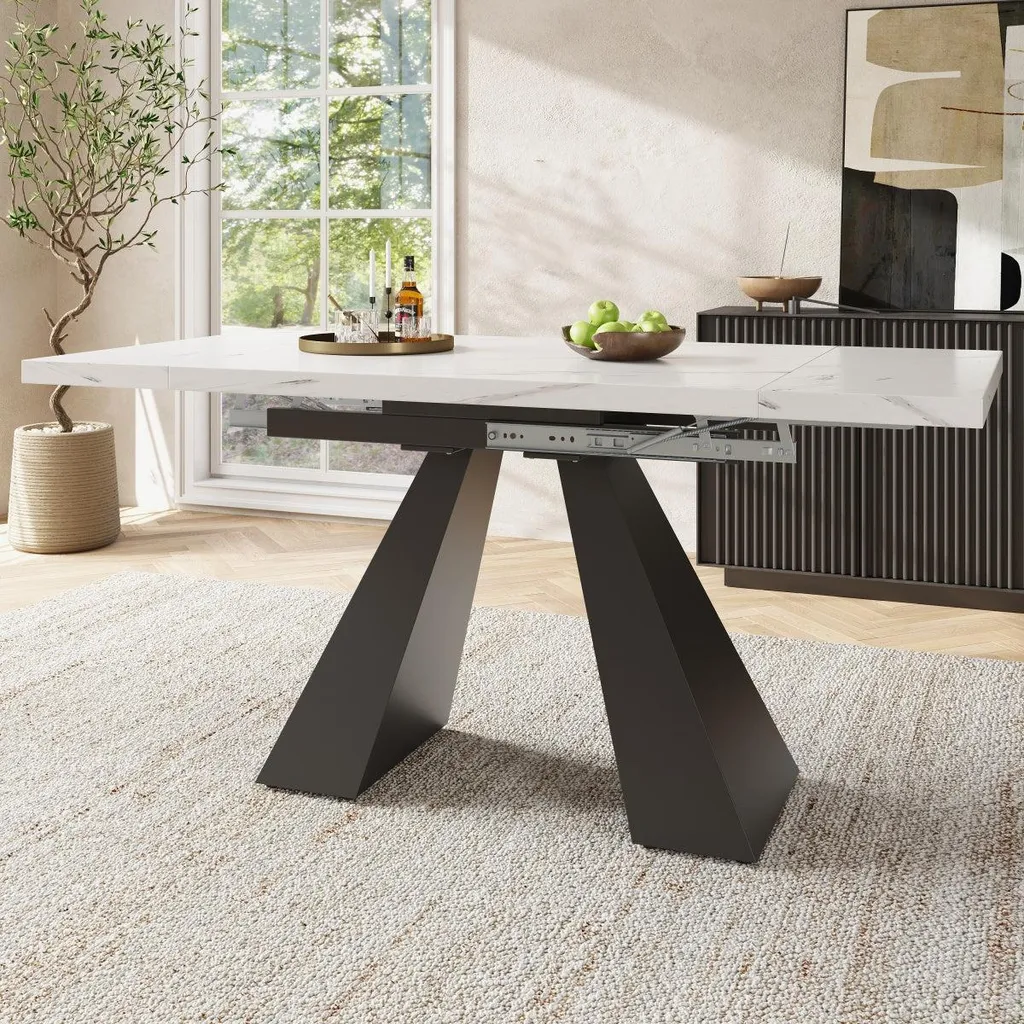 Table de cuisine moderne extensible grise avec structure en carbone