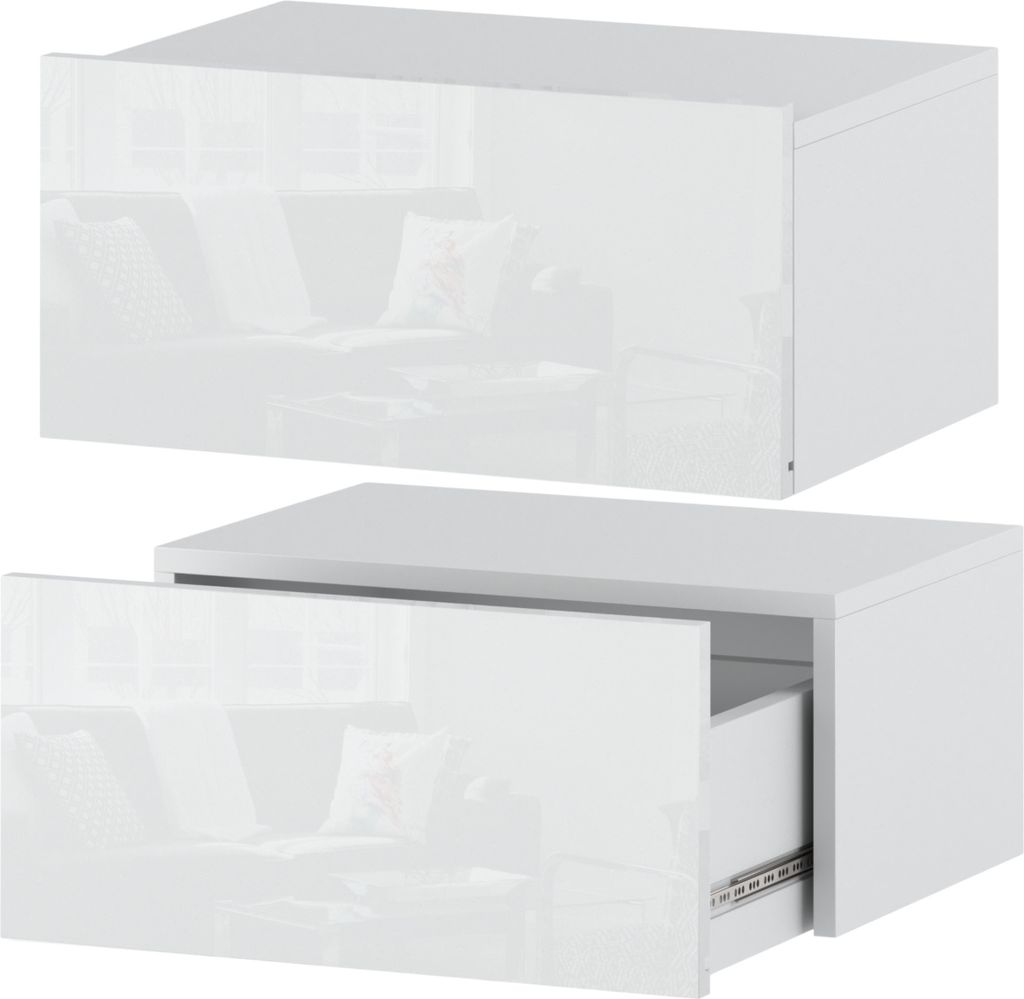 MRBLS Nachttisch Hängend 2er SET - Nachttischschrank Wandmontage - Modernes Design Wandschublade - Nachttisch Wand –Nachtschrank - Weiß Glanz 4...