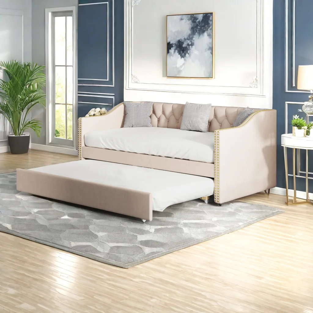 Lit rembourré extensible 90x200 cm beige pour optimiser petits espaces - 10