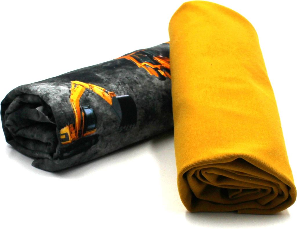 Jerseystoff 2er Set 0,5m Design + 0,5m UNI Jersey Kinderkleidung nähen DIY Projekt Set16 Bagger