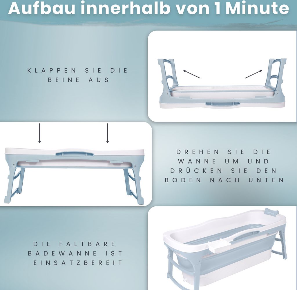 HelloBath® Faltbare Badewanne für Erwachsene L, 143x60x54cm Produktbild 3