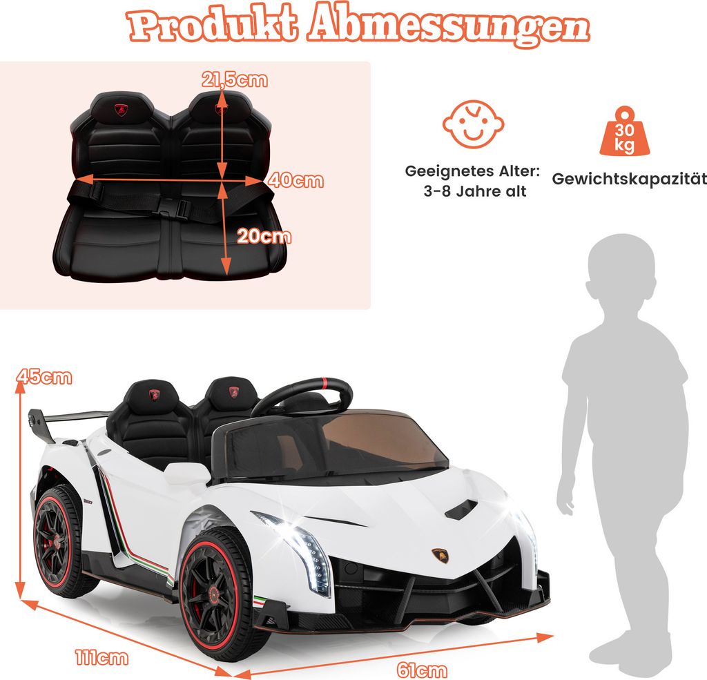 Elektryczny samochód dla dzieci COSTWAY Lamborghini, pojazd Zdjęcie produktu 5