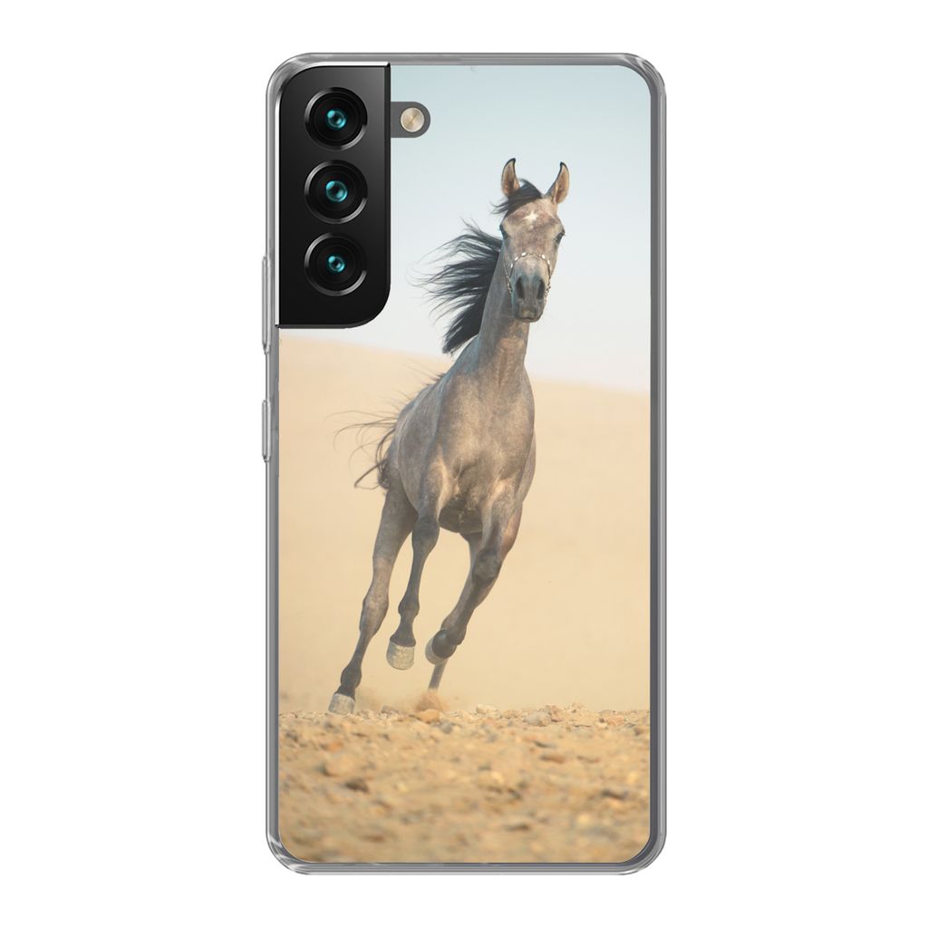 MuchoWow Handyhülle Schutzhülle Hülle für Samsung Galaxy S22 Pferd - Sand - Wüste Silikon Softcase Handy Hülle - Mobiltelefonhülle