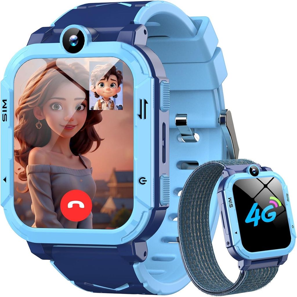Kinder-Smartwatch mit SIM-Karten-Einschub, LBS + WLAN + GPS-Tracker, 4G-Funktionen, SOS-Notruf, Telefonanrufen, Videoanrufen