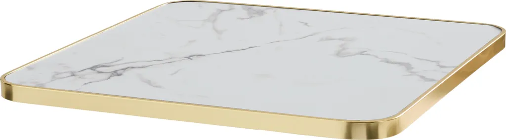 Piano Tavolo 70x70 Marmo Bianco Oviala Montmartre con Bordo Alluminio - 1