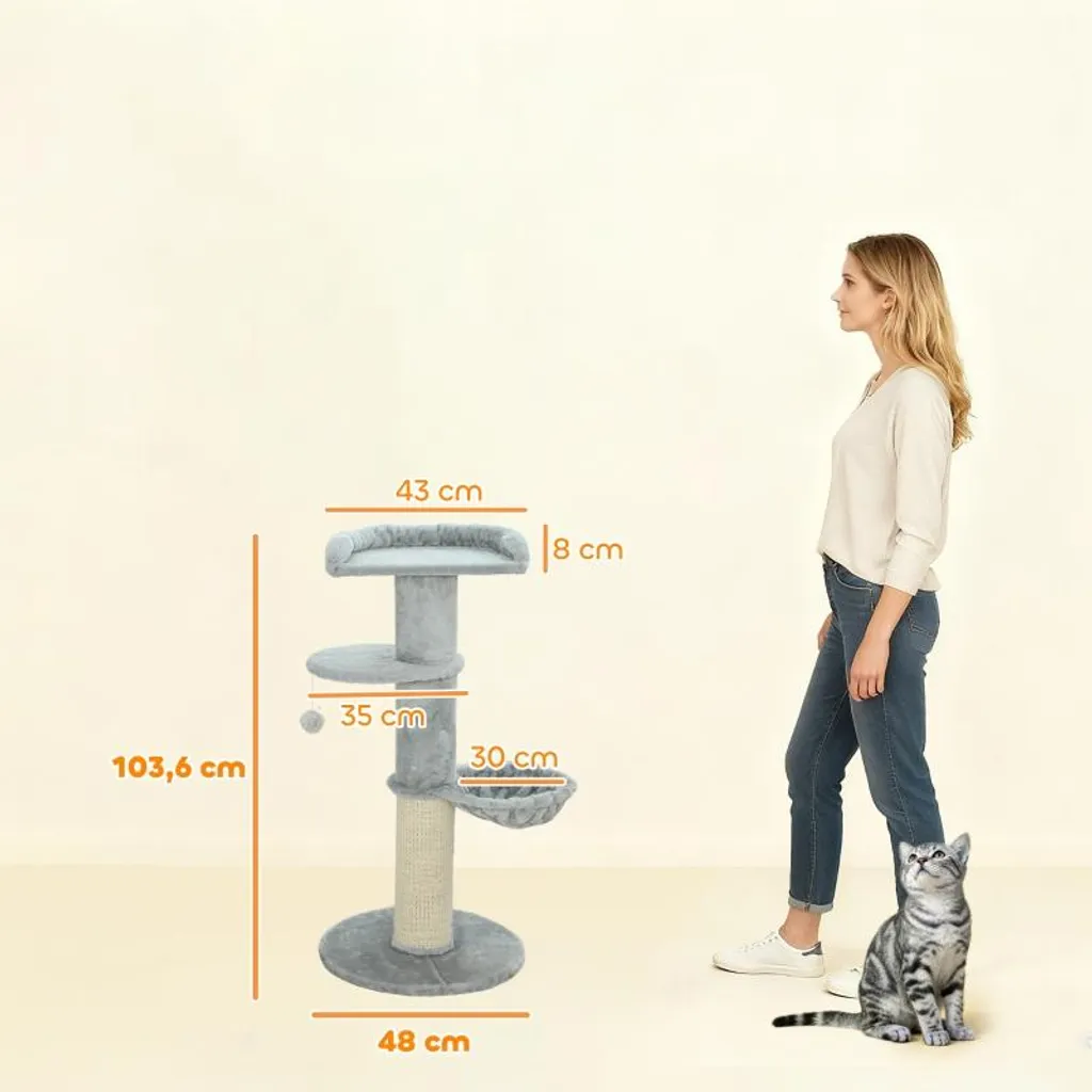 Arbre à chat 103,5 cm en polyester et sisal gris clair avec hamac - 8