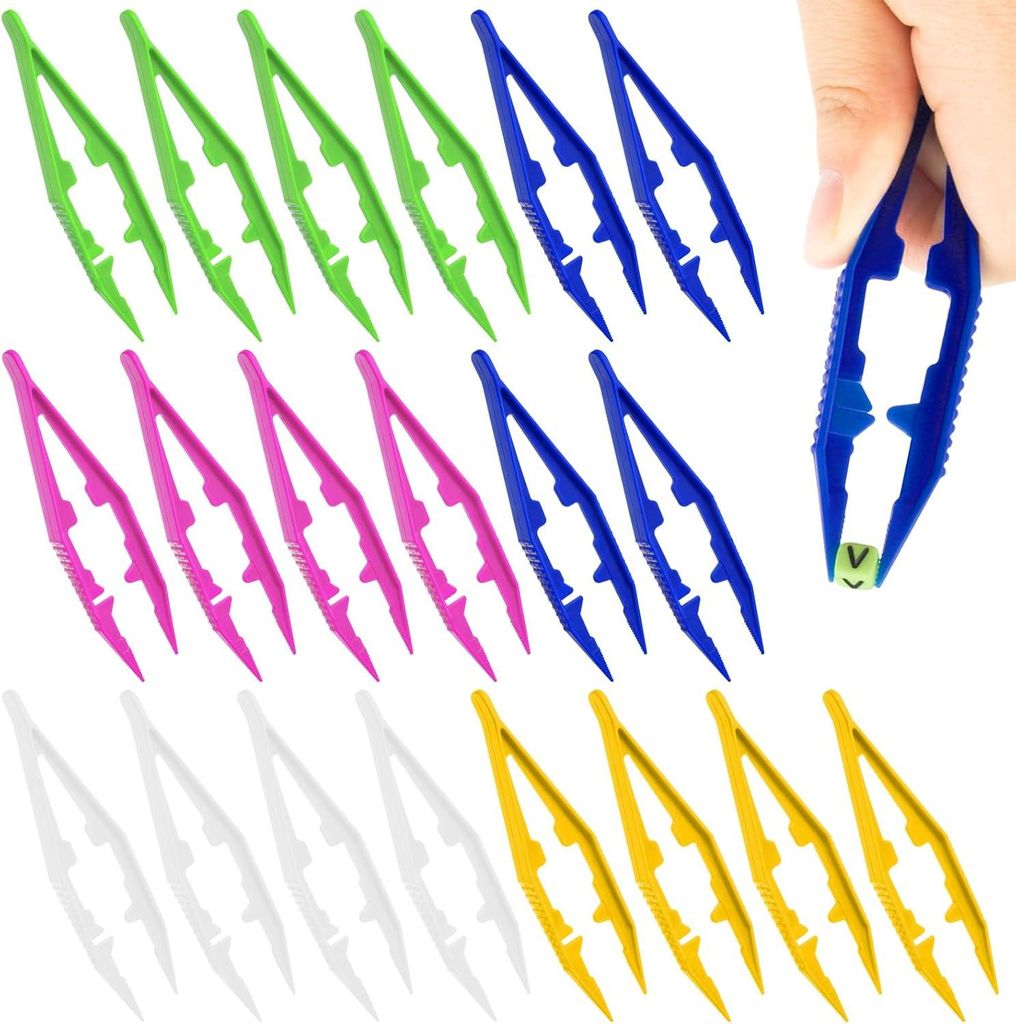 25 Stück Präzisions Pinzette aus Kunststoff, 5 Farben (Grün, Blau, Weiß, Gelb, Rosa) - Spitze Fein für Elektronik, DIY Basteln, Schmuckherstel...