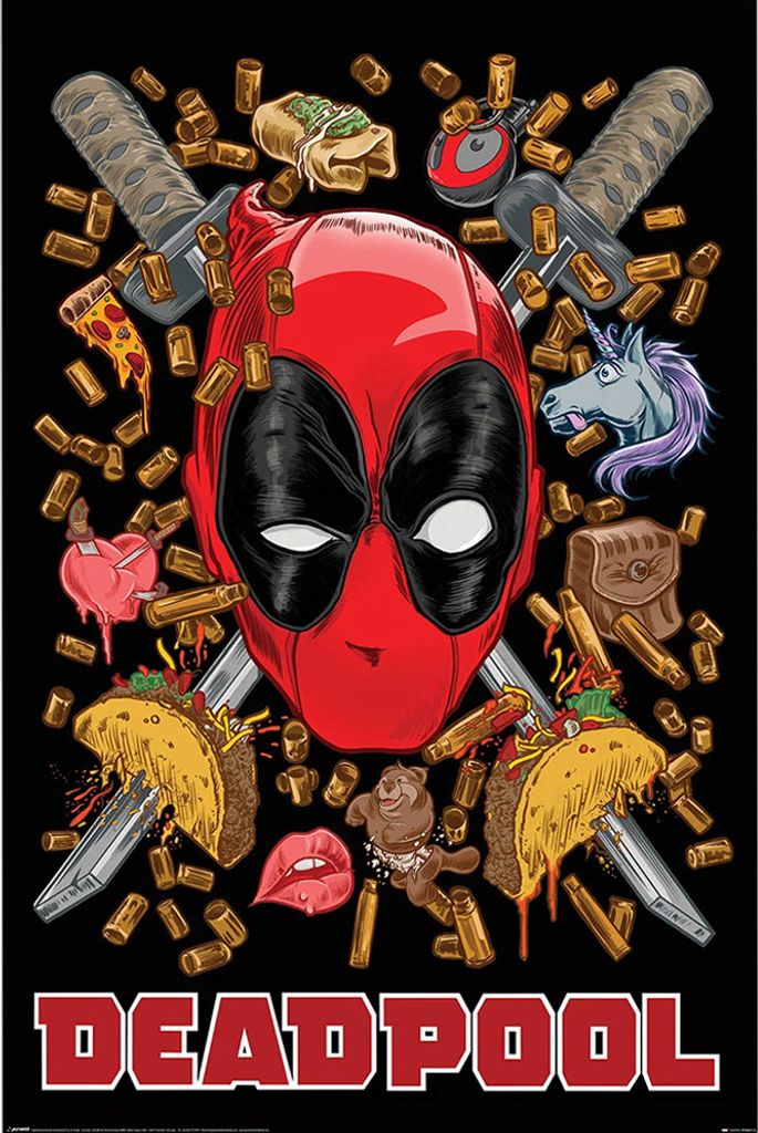 Deadpool - Poster, Chimichanga TA12890 (91 cm x 61 cm) (Schwarz/Rot)