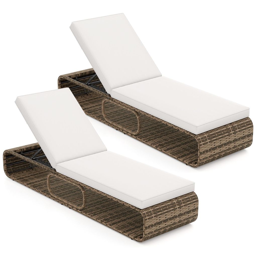 COSTWAY 2er Set Gartenliege Polyrattan, Sonnenliege mit Auflage & verstellbarer Rückenlehne, wetterfeste Liegestuhl, Terrassenliege bis 180kg, Weiß