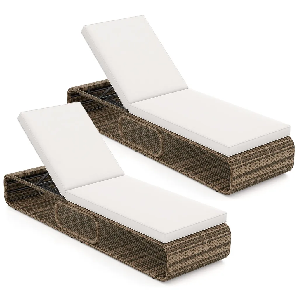 Lit de Jardin Robuste 180kg avec Coussin Moelleux et Dossier Ajustable