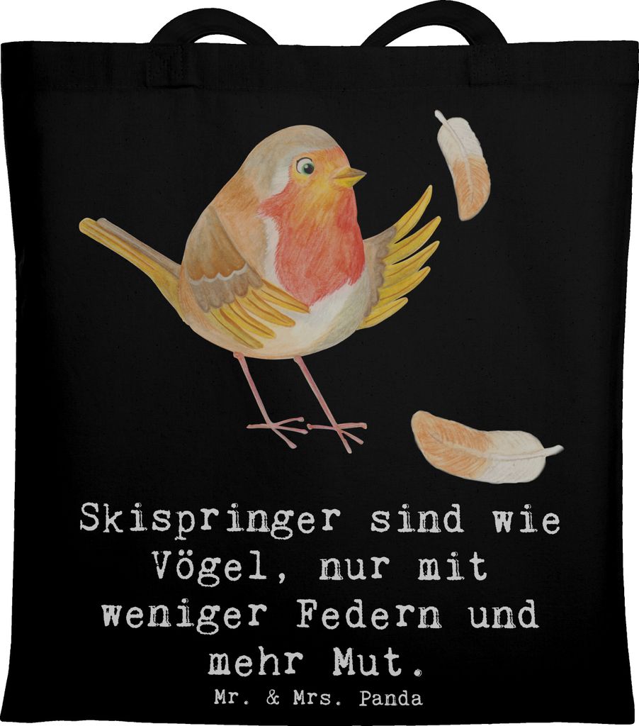Mr. & Mrs. Panda Tote Bag Skispringen Mut - Schwarz - Geschenk, Stoffbeutel, Teamsport, weniger Federn, Skispringer, Laptoptasche, Sportler Geschen...